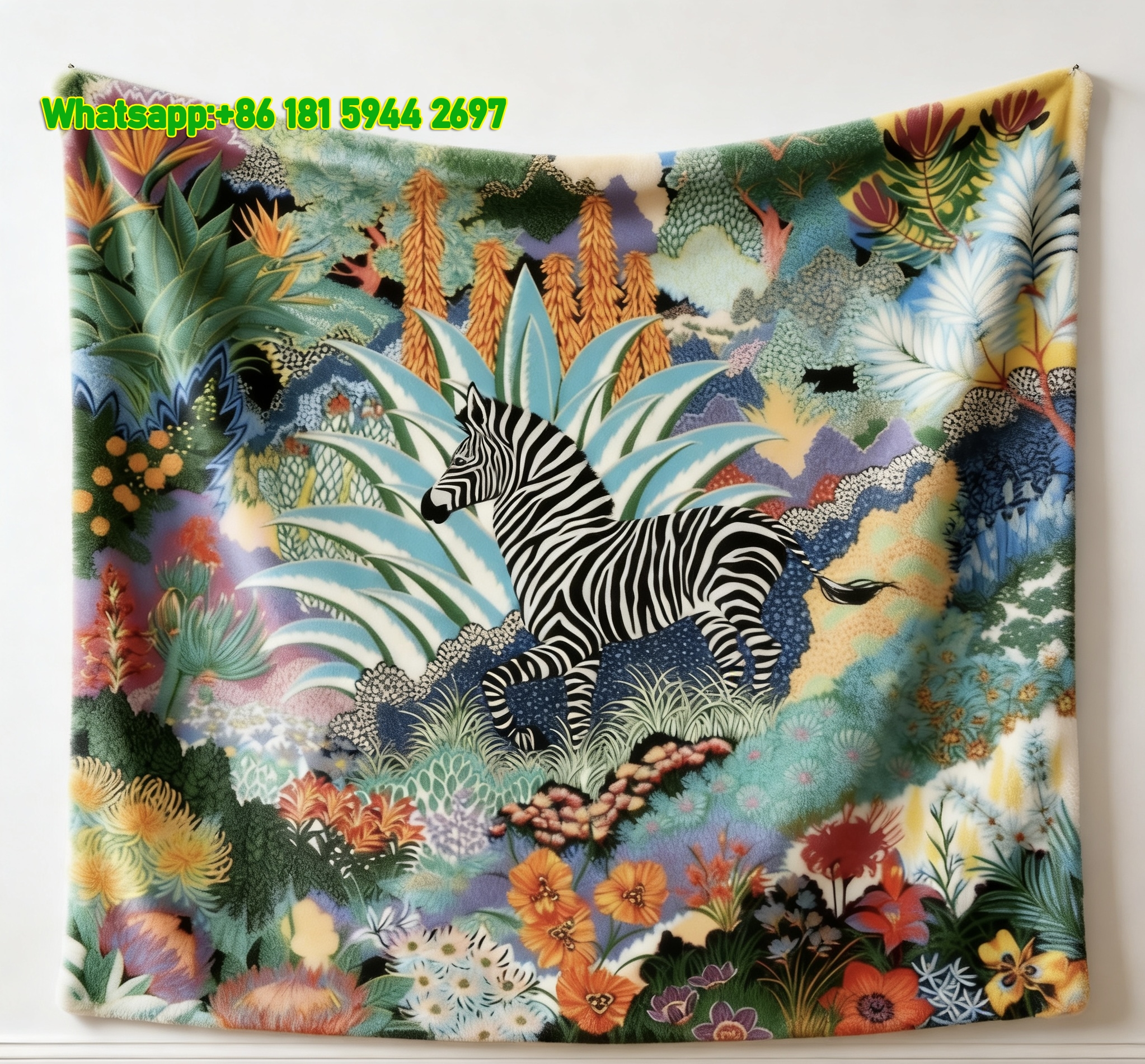 Hermès Colorful Tropical Zebra Print Flannel Throw Blanket IMG_5212
